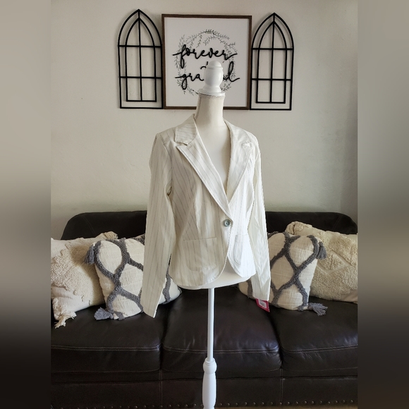 Vintage Y2K Xhilaration Cream With Baby Blue Pinstripes Size XXL Classic Preppy - Picture 3 of 12